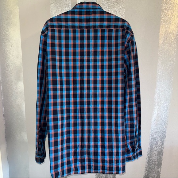 Made Cam Newton Men's 2XL L/S Button up Blue Orange Plaid Shirt‎ Modern Fit - Picture 2 of 7